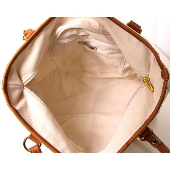 LRG BONFANTI NATURAL KNIT COTTON BROWN GENUINE LEATHER SHOULDER BAG HANDBAG HOBO - Picture 10 of 12